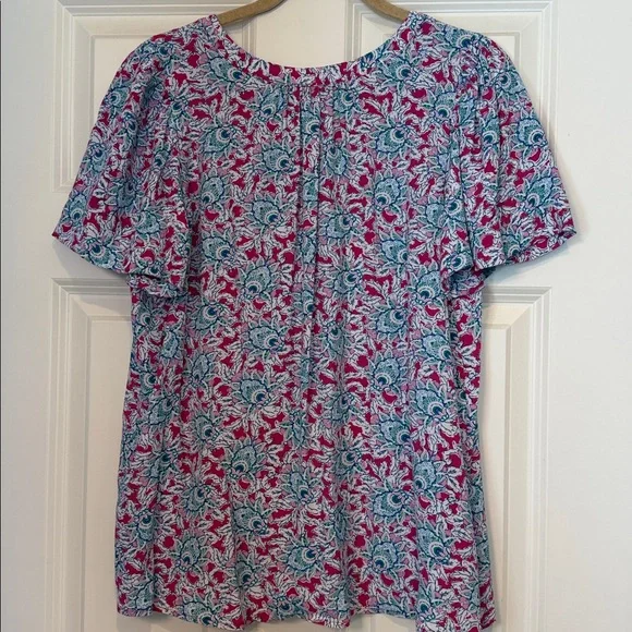 LOFT Hot Pink and Blue Floral Top - Picture 3 of 3